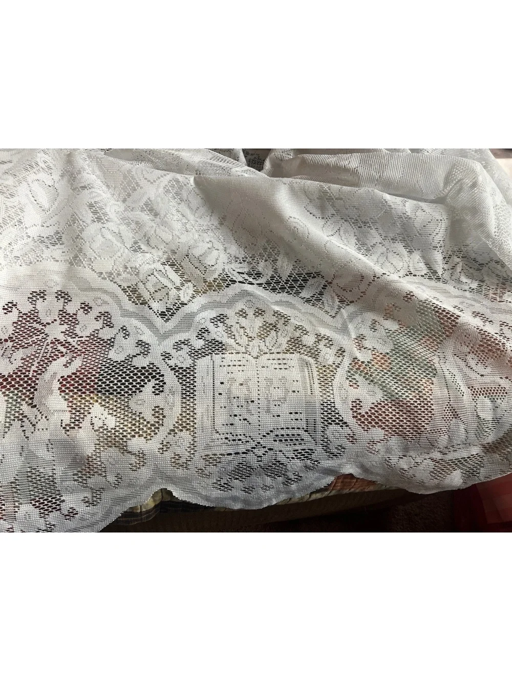 Vintage White Lace Nativity Scene Tablecloth or Decorative Fabric